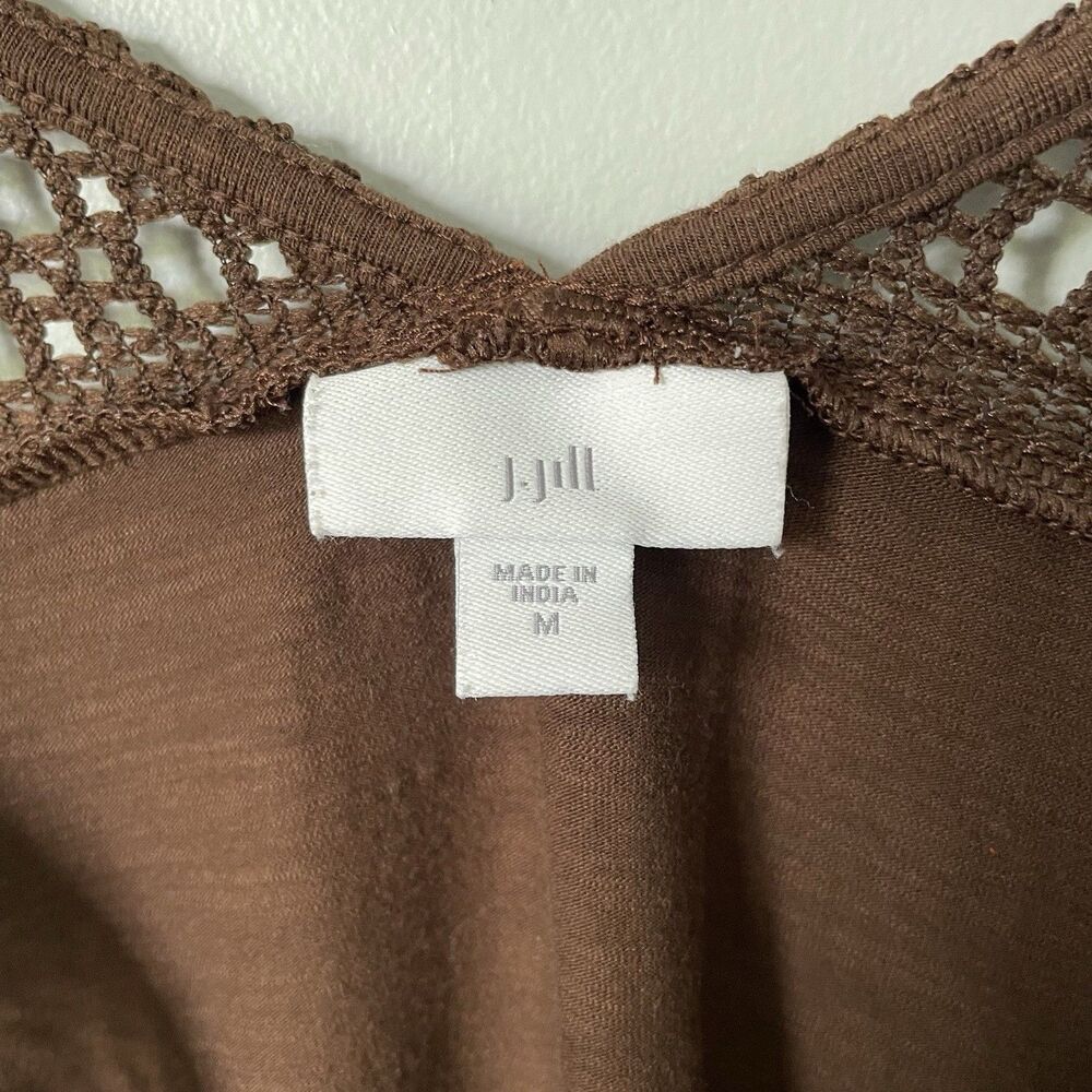 J. Jill Knit Crochet Cotton Blend Dress Brown Knee Length Pockets Size Medium - Picture 8 of 11